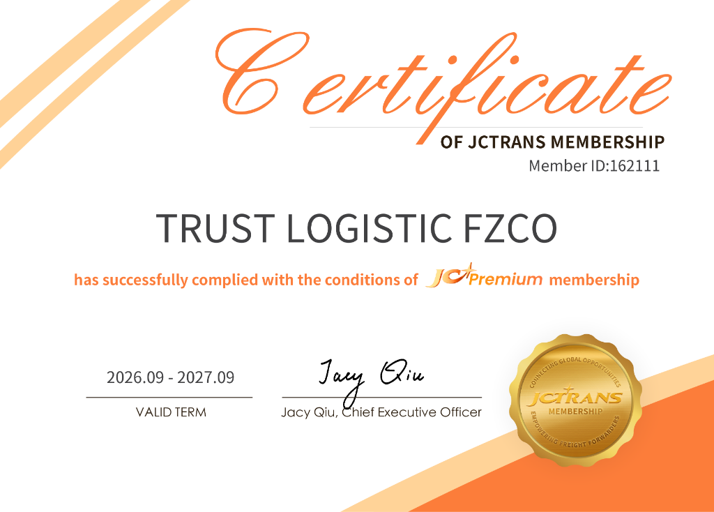 Official Certificate of JCtrans Membership — Trust Logistics FZCO (Member ID: 162111)